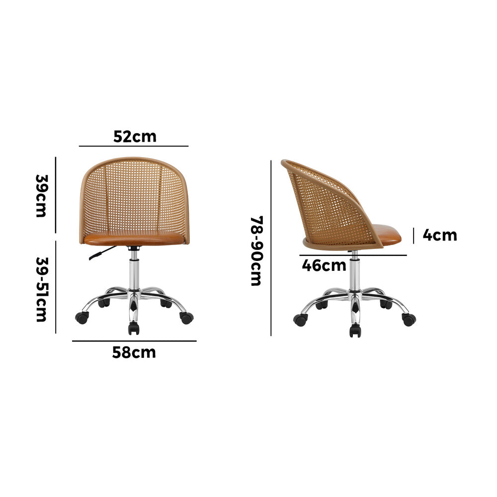 Rattan Office Chair PU Leather Seat Light Brown