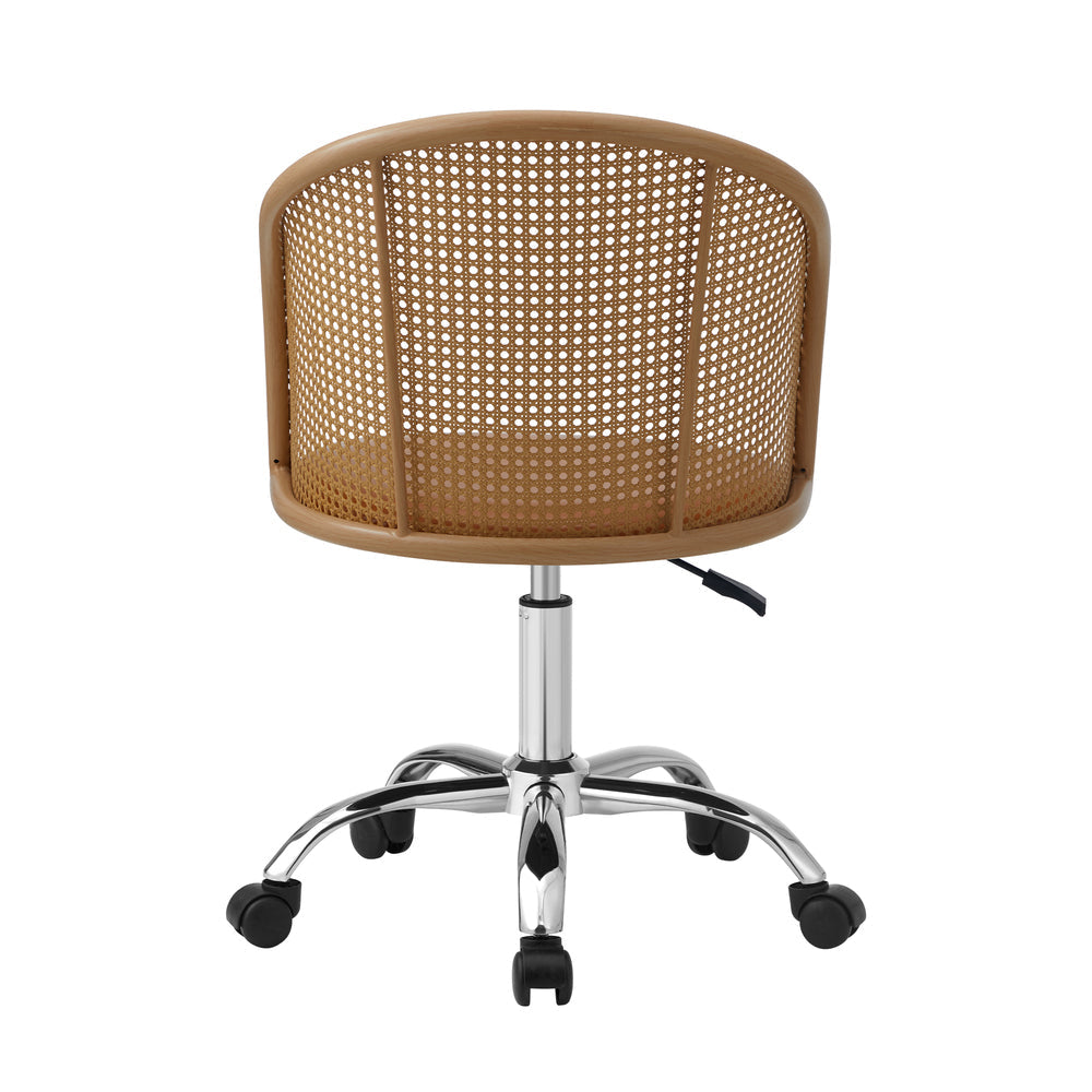 Rattan Office Chair PU Leather Seat Light Brown