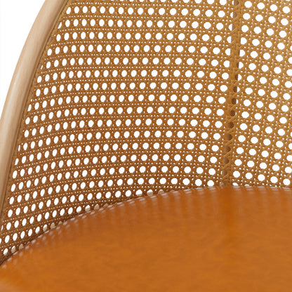 Rattan Office Chair PU Leather Seat Light Brown