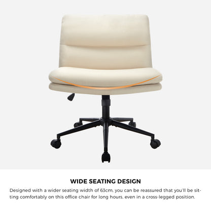 Mid Back Office Chair Wide Seat Linen Beige/Grey with Wheels