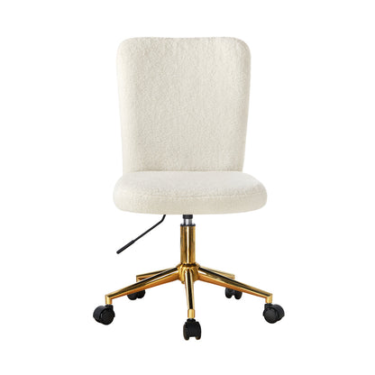 Armless Home Office Chair Boucle White&Gold