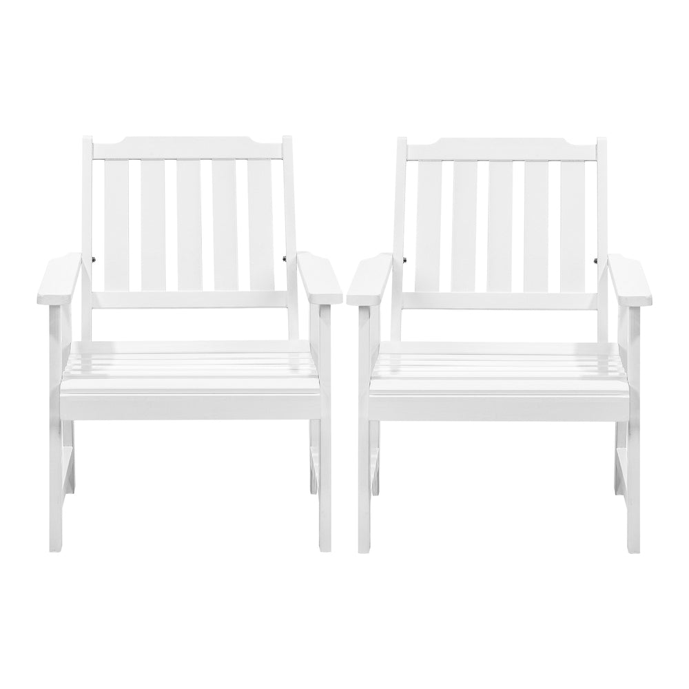 Outdoor Armchair Wooden Patio Furniture 2PCS Chairs Set Garden Seat White