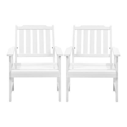 Outdoor Armchair Wooden Patio Furniture 2PCS Chairs Set Garden Seat White