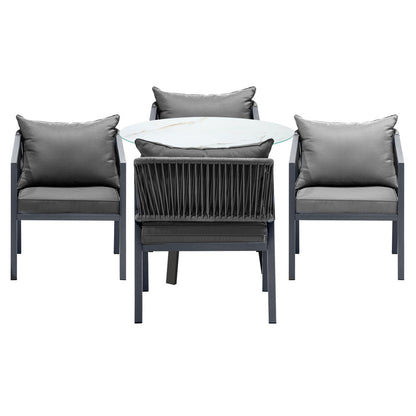 5PCS Outdoor Dining Set 90cm Table Lounge Chairs