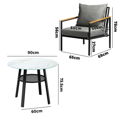 Outdoor Dining Setting Table Sofa Chairs 3PCS