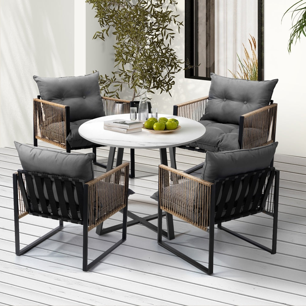 8 Seater Outdoor Dining Set with Sintered Stone Table for Garden Balcony Black & Grey