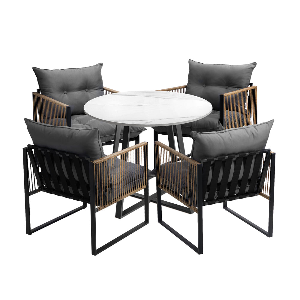 5 Seater Outdoor Dining Set with Sintered Stone Table for Garden Balcony Black & Grey