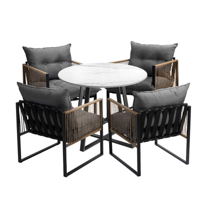 5 Seater Outdoor Dining Set with Sintered Stone Table for Garden Balcony Black & Grey