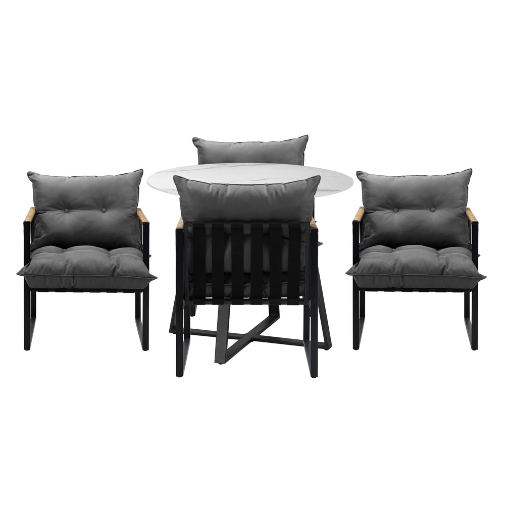 10 Seater Outdoor Dining Set with Sintered Stone Table for Garden Balcony Black & Grey