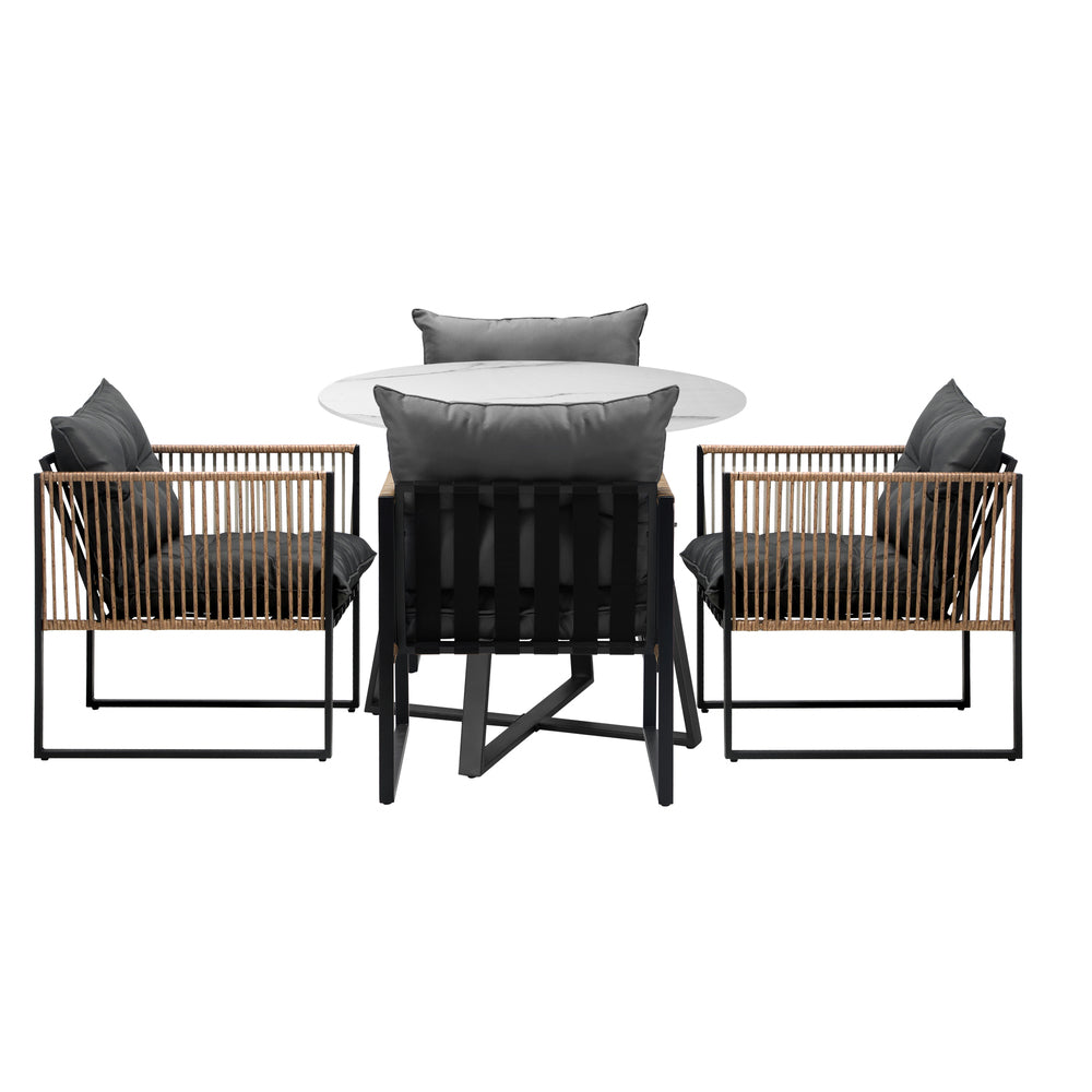 6 Seater Outdoor Dining Set with Sintered Stone Table for Garden Balcony Black & Grey