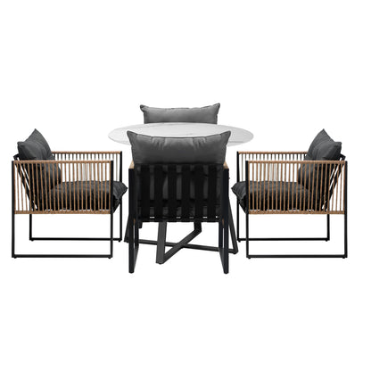 6 Seater Outdoor Dining Set with Sintered Stone Table for Garden Balcony Black & Grey