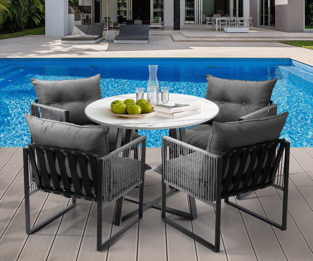 3PCS & 5PC Outdoor Dining Set Round Table and Chairs with Cushions