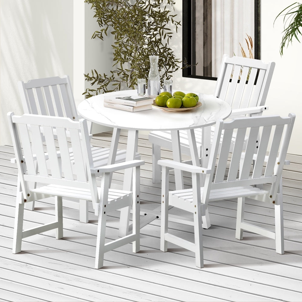 3PCS & 5PCS Outdoor Dining Set with Table & Solid Wood Chairs for Patio Use