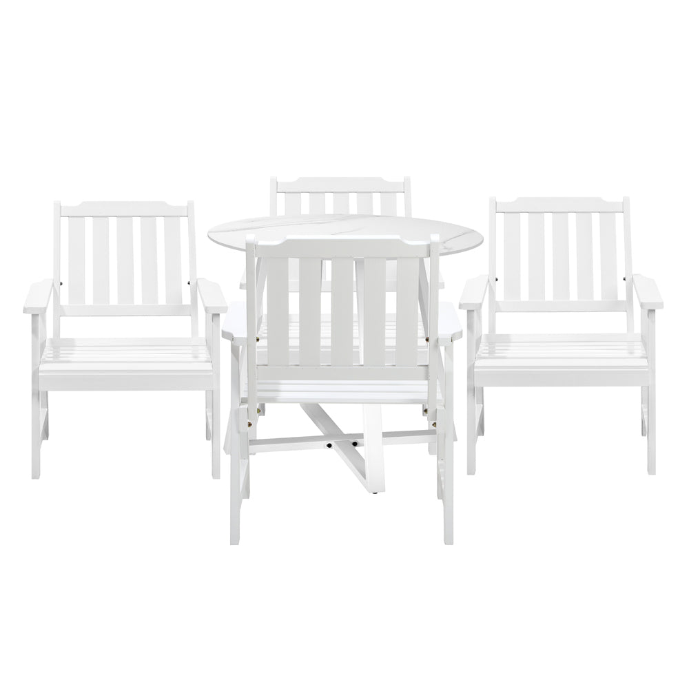 3PCS & 5PCS Outdoor Dining Set with Table & Solid Wood Chairs for Patio Use
