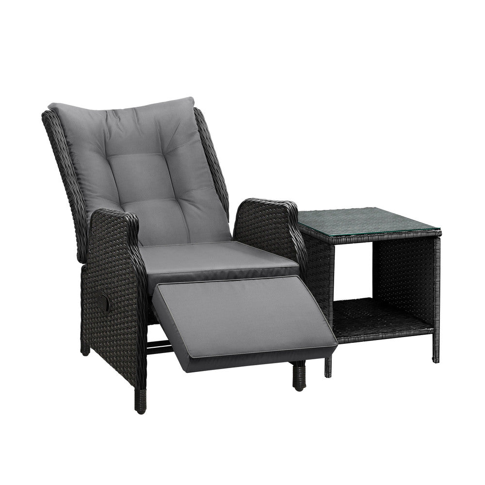 Outoodr Recliner Chair & Table Sun Lounge Outdoor Furniture Patio Setting