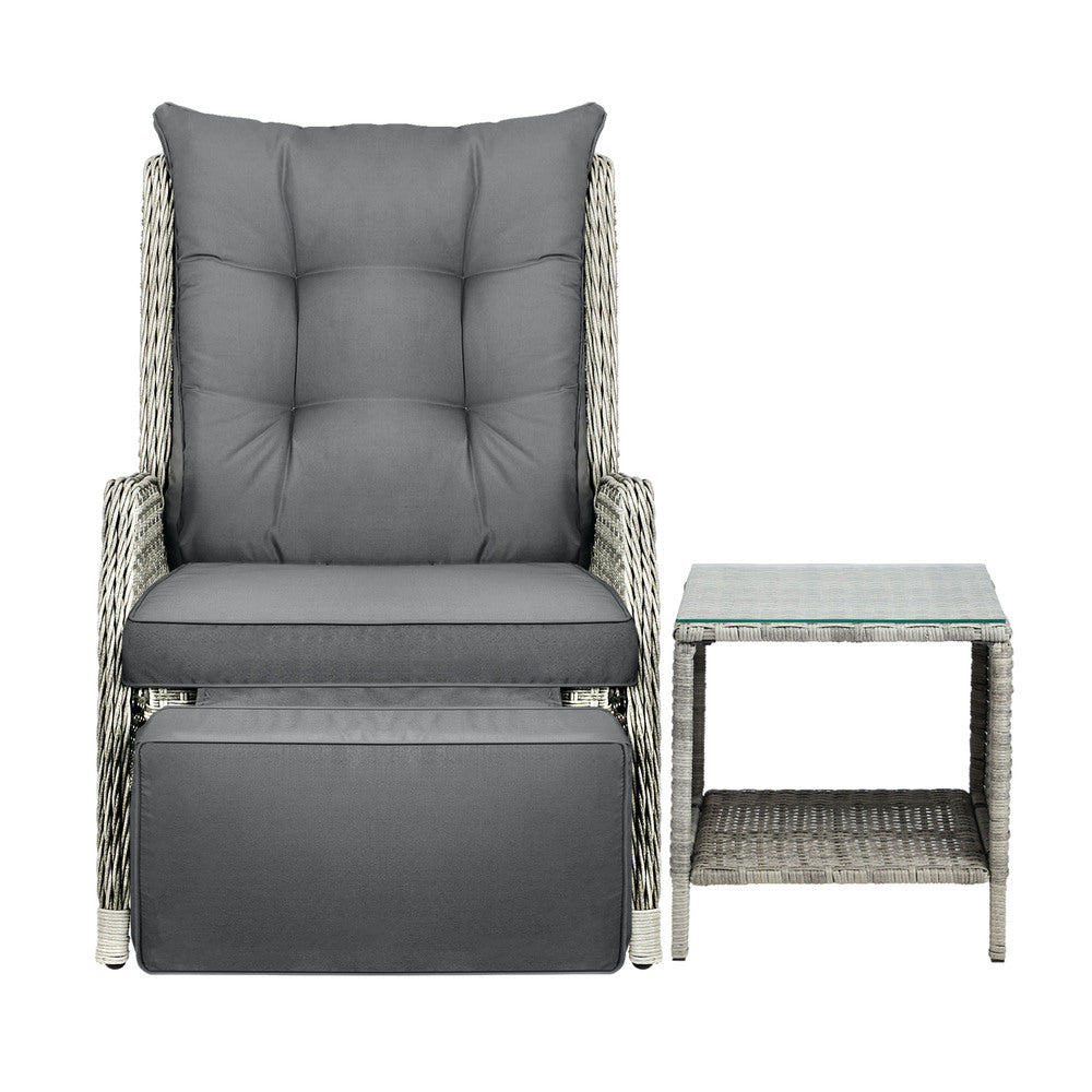 Outdoor Recliner Chair Sun Lounge & Table Set utdoor Furniture Patio Sofa