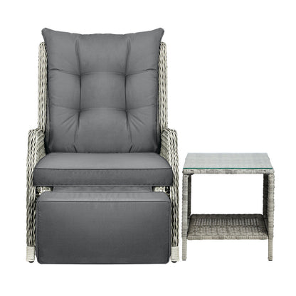 Outdoor Recliner Chair Sun Lounge & Table Set utdoor Furniture Patio Sofa