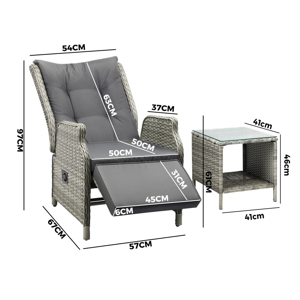Outdoor Recliner Chair Sun Lounge & Table Set utdoor Furniture Patio Sofa