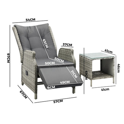 Outdoor Recliner Chair Sun Lounge & Table Set utdoor Furniture Patio Sofa