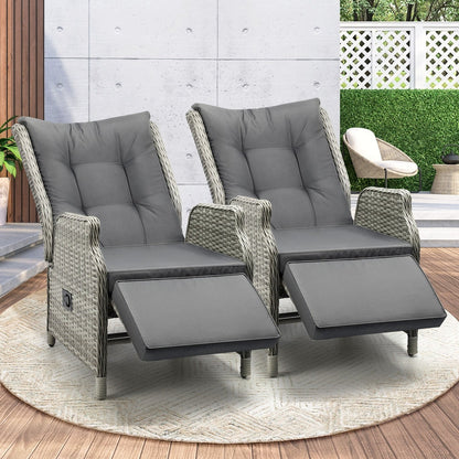 Recliner Chairs Sun lounge Outdoor Furniture Patio Wicker Sofa Set of 2
