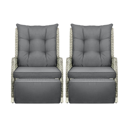 Recliner Chairs Sun lounge Outdoor Furniture Patio Wicker Sofa Set of 2