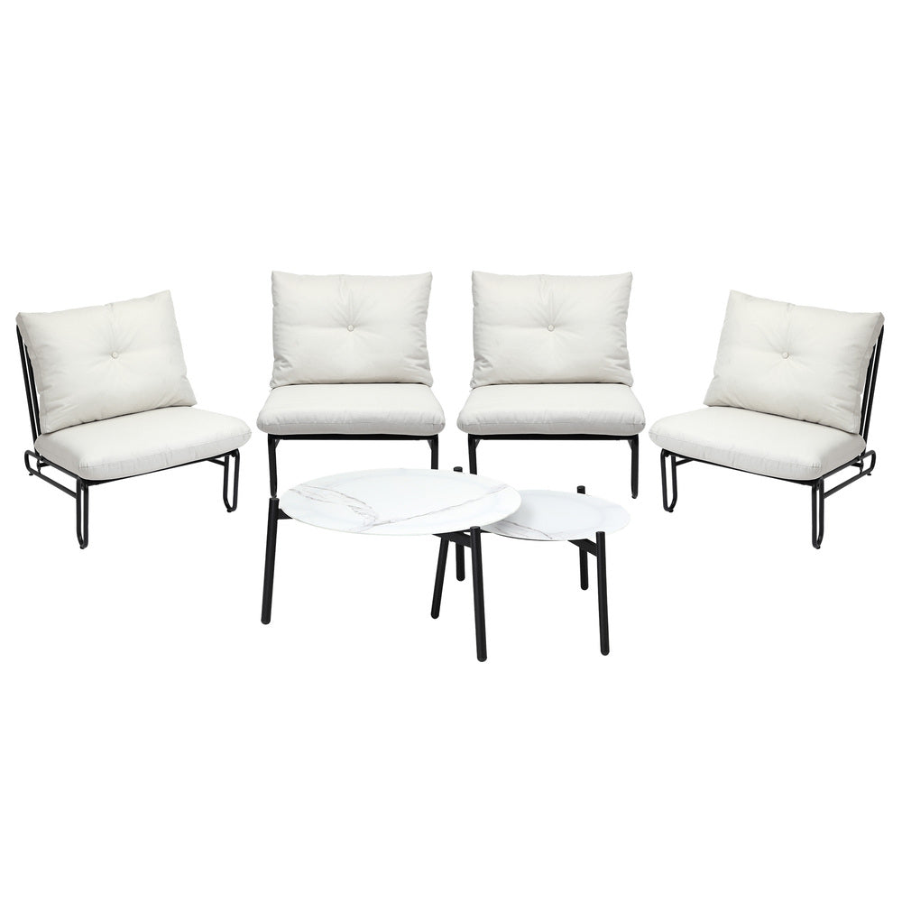 6PCS Outdoor Sofa Set 2-in-1 Coffee Table with Chairs Beige