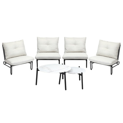 6PCS Outdoor Sofa Set 2-in-1 Coffee Table with Chairs Beige