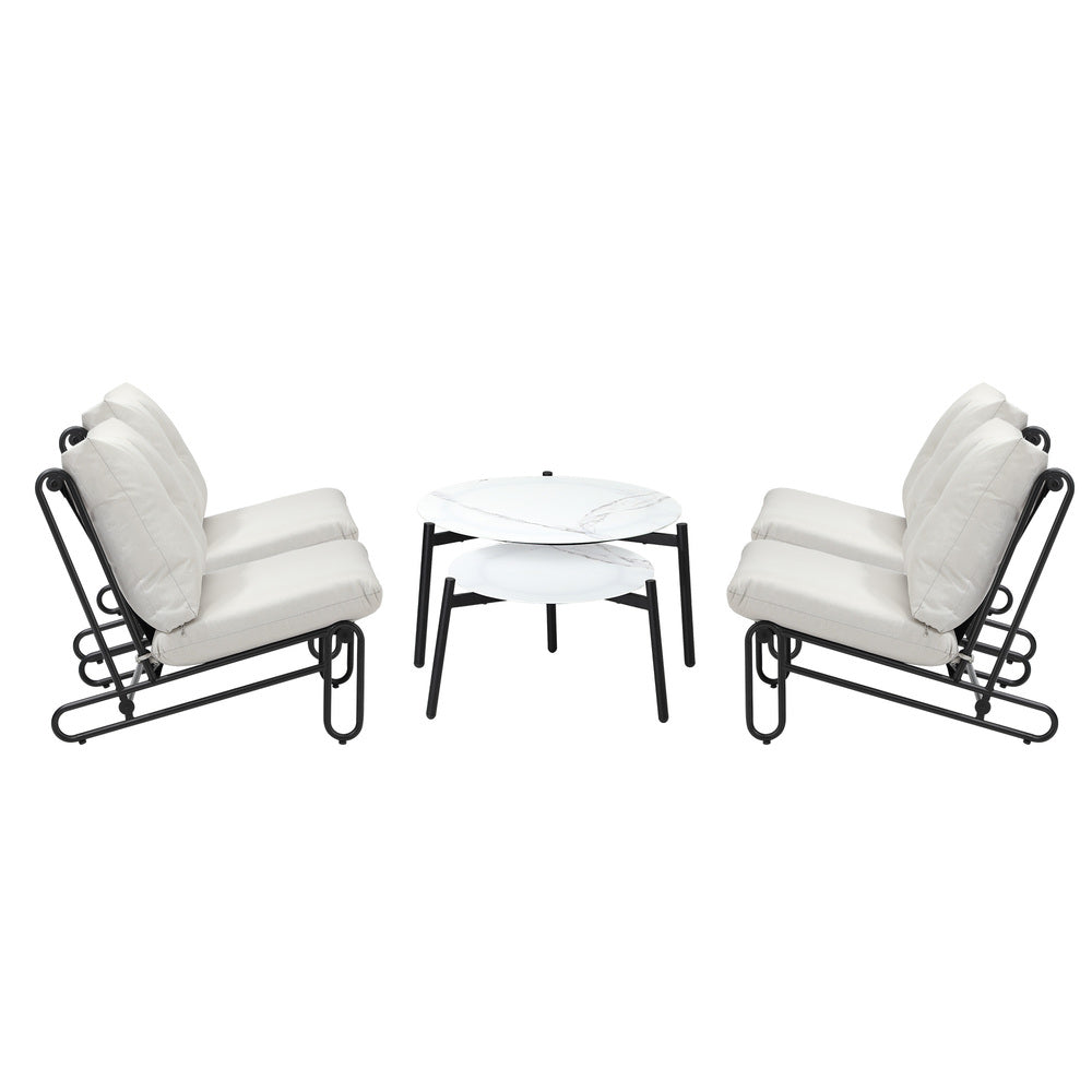 6PCS Outdoor Sofa Set 2-in-1 Coffee Table with Chairs Beige