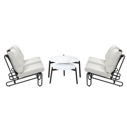 6PCS Outdoor Sofa Set 2-in-1 Coffee Table with Chairs Beige
