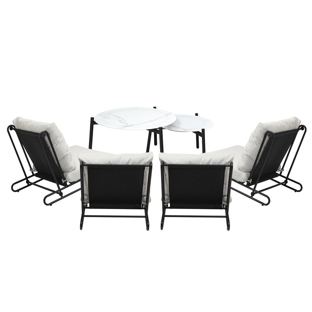 6PCS Outdoor Sofa Set 2-in-1 Coffee Table with Chairs Beige
