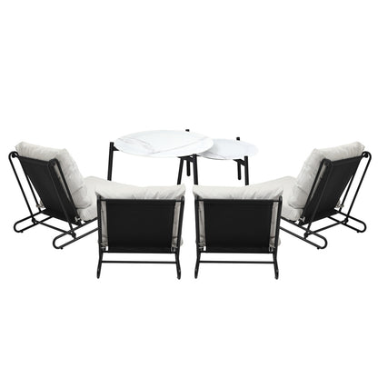 6PCS Outdoor Sofa Set 2-in-1 Coffee Table with Chairs Beige