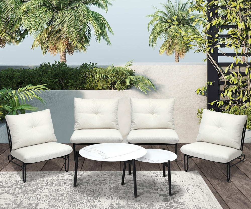 6PCS Outdoor Sofa Set 2-in-1 Coffee Table with Chairs Beige
