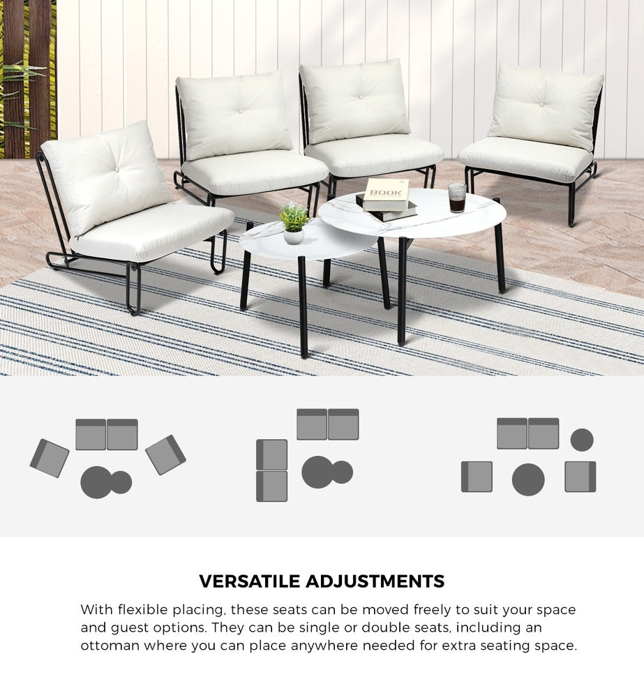 6PCS Outdoor Sofa Set 2-in-1 Coffee Table with Chairs Beige