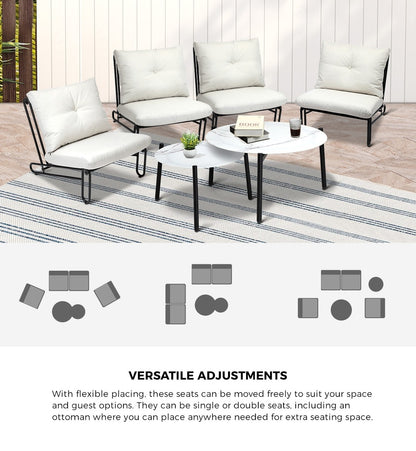 6PCS Outdoor Sofa Set 2-in-1 Coffee Table with Chairs Beige