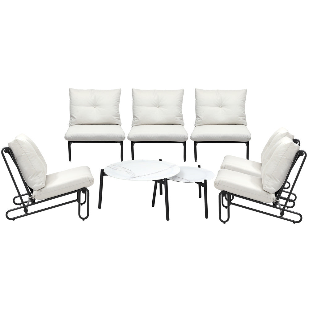 8PCS Outdoor Sofa Set Nesting Coffee Table with Chairs Beige