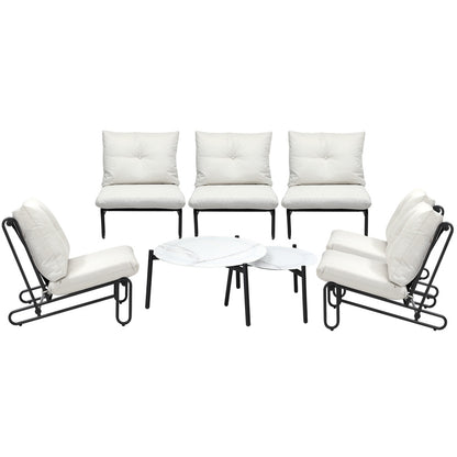 8PCS Outdoor Sofa Set Nesting Coffee Table with Chairs Beige