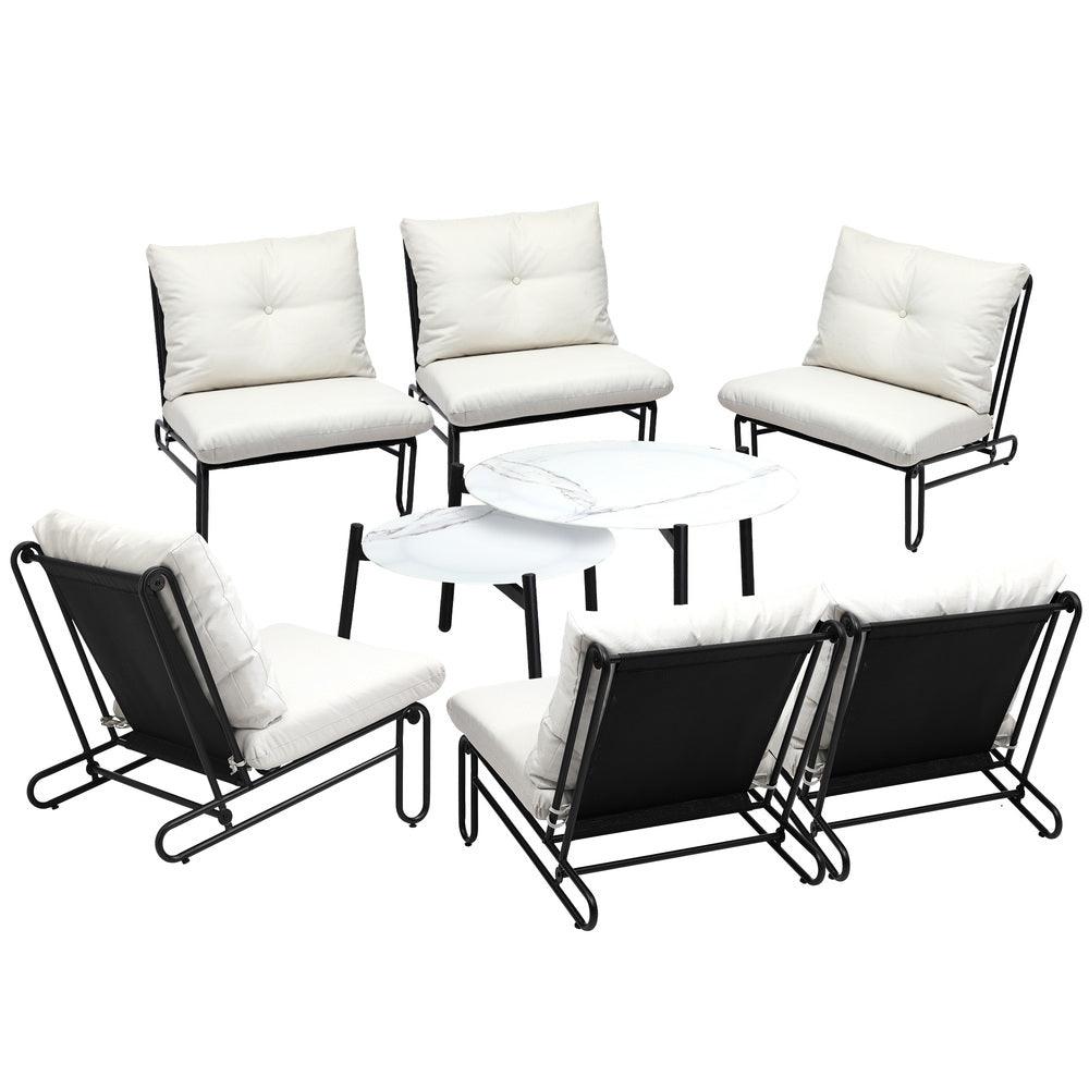 8PCS Outdoor Sofa Set Nesting Coffee Table with Chairs Beige