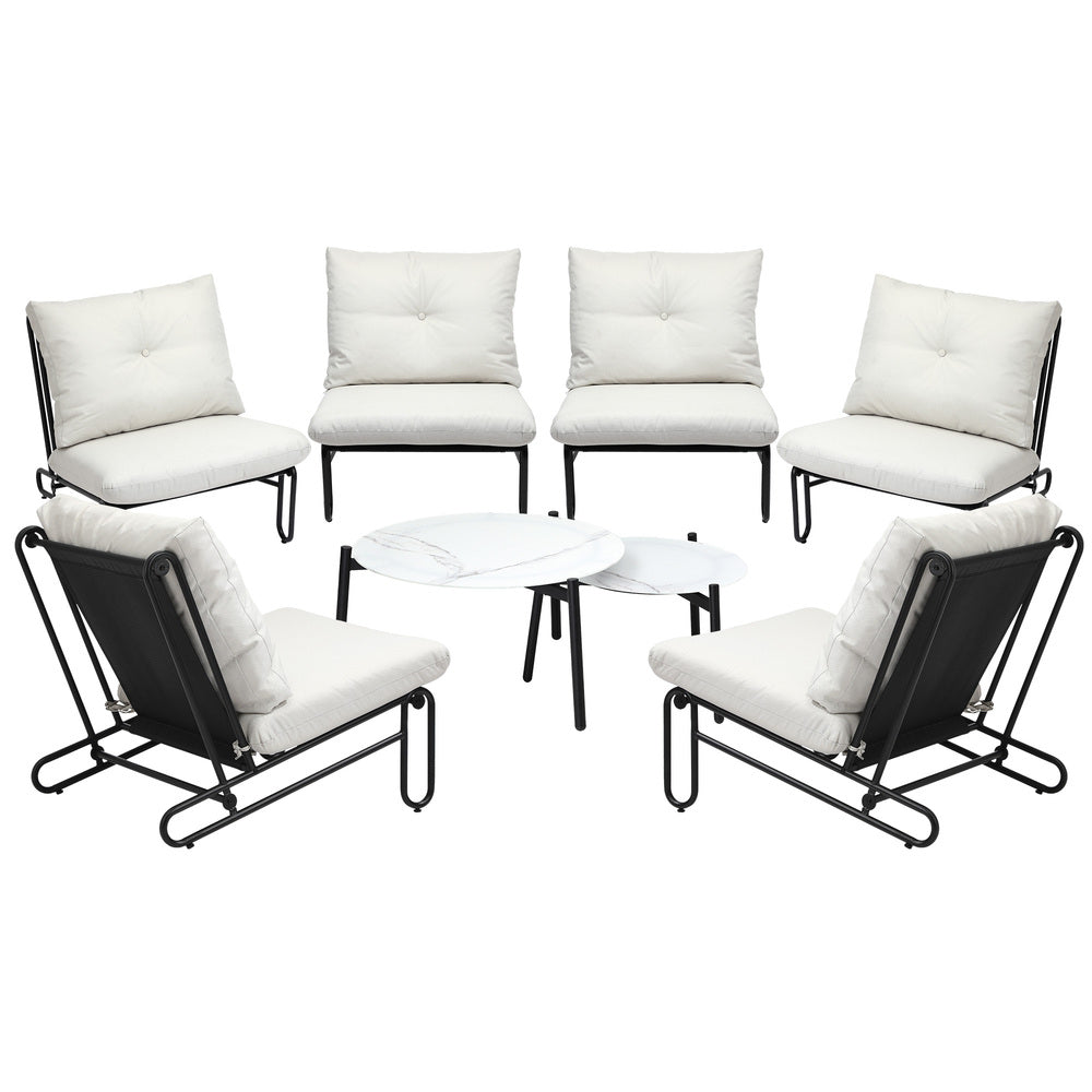8PCS Outdoor Sofa Set Nesting Coffee Table with Chairs Beige