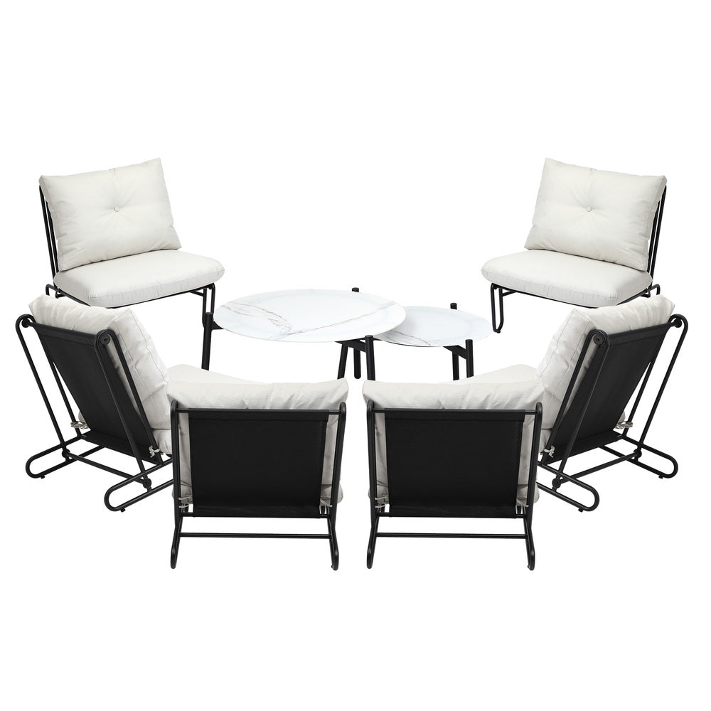 8PCS Outdoor Sofa Set Nesting Coffee Table with Chairs Beige