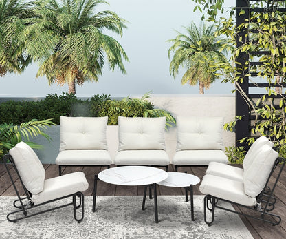 8PCS Outdoor Sofa Set Nesting Coffee Table with Chairs Beige