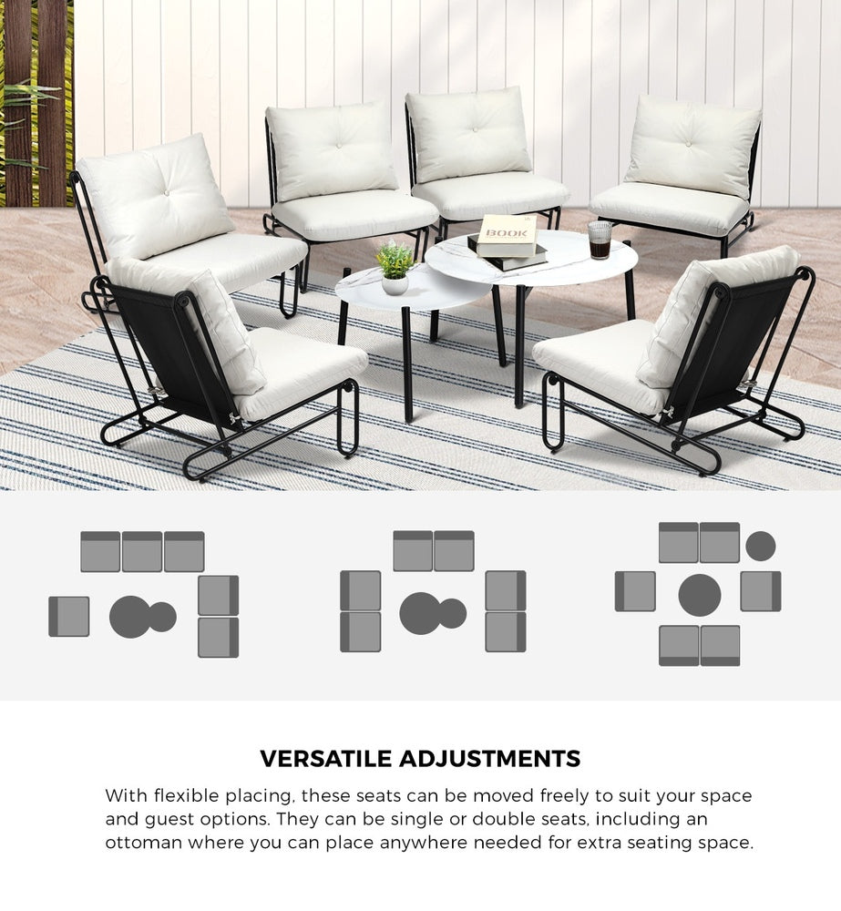 8PCS Outdoor Sofa Set Nesting Coffee Table with Chairs Beige