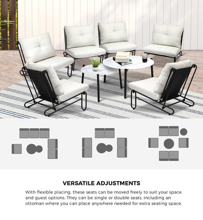 8PCS Outdoor Sofa Set Nesting Coffee Table with Chairs Beige