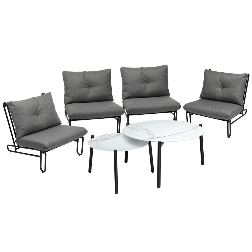 6PCS Outdoor Sofa Set 2-in-1 Coffee Table with Chairs Beige
