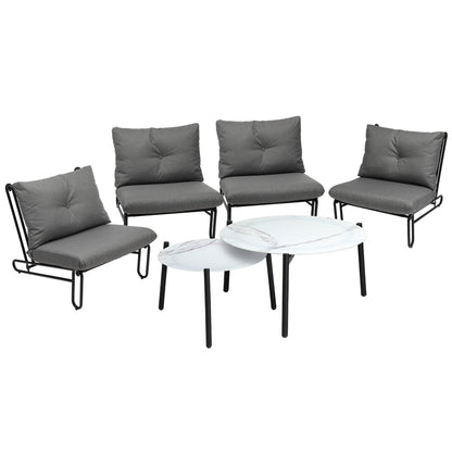 6PCS Outdoor Sofa Set 2-in-1 Coffee Table with Chairs Beige