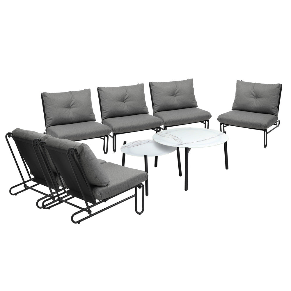 8PCS Outdoor Sofa Set Nesting Coffee Table with Chairs Beige