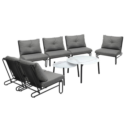 8PCS Outdoor Sofa Set Nesting Coffee Table with Chairs Beige