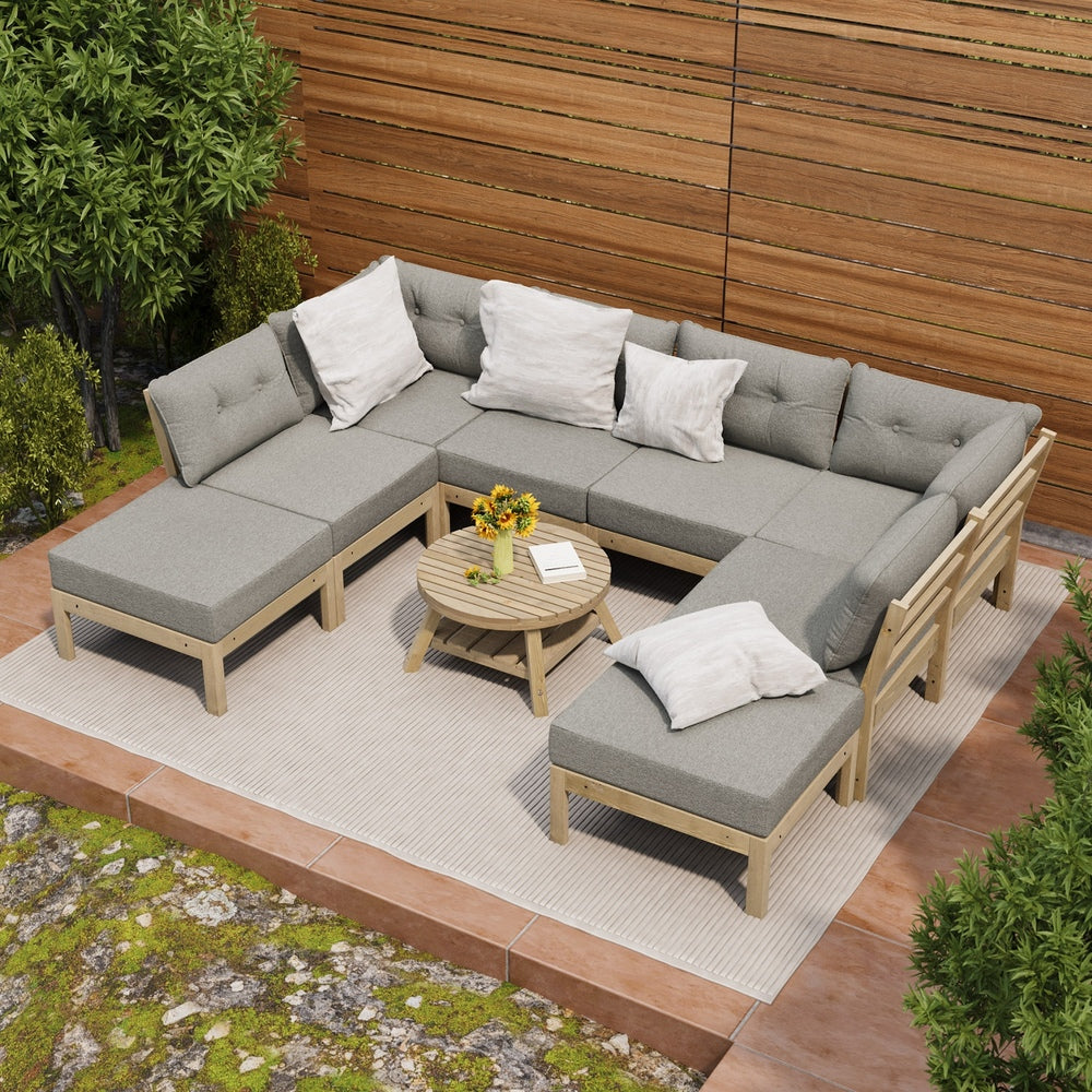 8PCS & 9PCS Outdoor Sofa Set Lounge Patio Furniture Beige Garden Seating Set