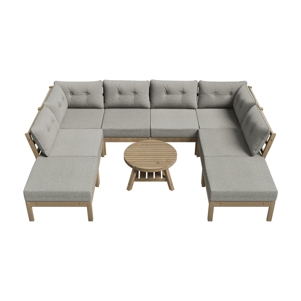 8PCS & 9PCS Outdoor Sofa Set Lounge Patio Furniture Beige Garden Seating Set
