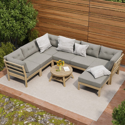 8PCS & 9PCS Outdoor Sofa Set Lounge Patio Furniture Beige Garden Seating Set