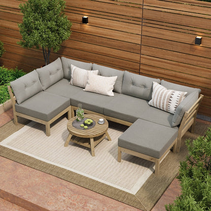 7 Piece Outdoor Sofa Set 6-Seater Lounge Setting Grey